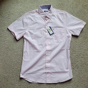 IZOD Men's Short Sleeve Micro Plaid Button-Down Shirt - Rose Shadow Pink S NWT
